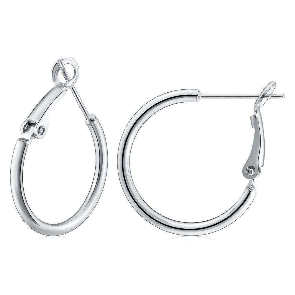 Small Hoop Earrings for Women 14K White Gold Plated, 925 Sterling Silver Post